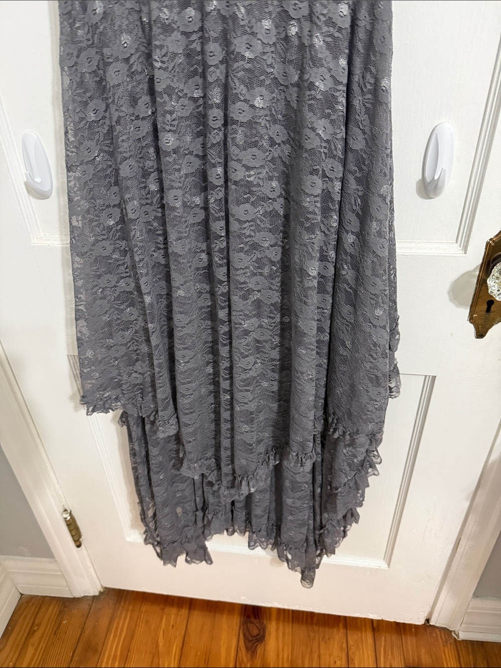 Women's Sleeveless Gray Lace High-Low Dress - Picture 4 of 8